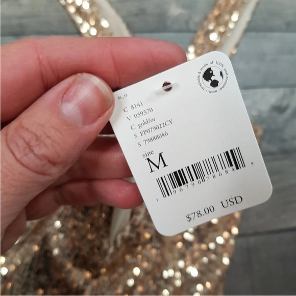 Free People Sparks Fly Corset Bodysuit Top Medium 12 14 Gold Sequin Party BNWT - Picture 7 of 12